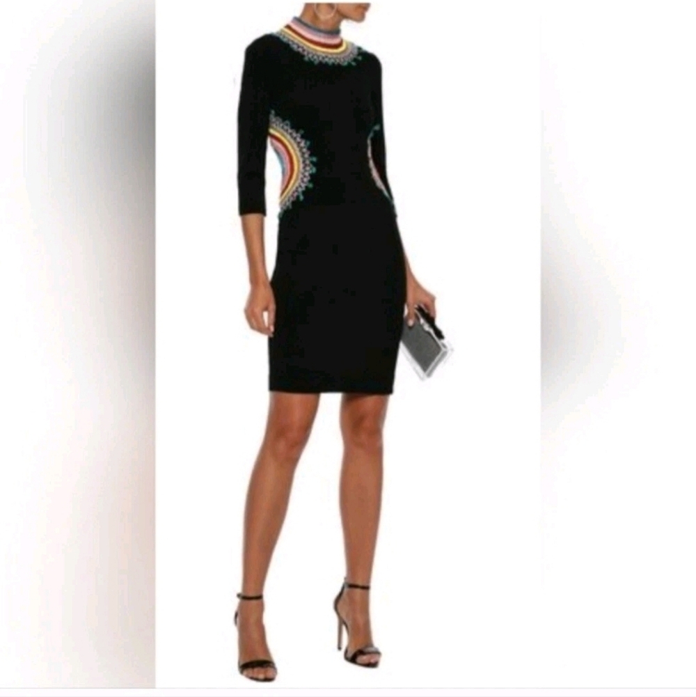 Alice + Olivia Tamson Embroidred Fitted Open Back Mini Dress Size 8 - Picture 10 of 13